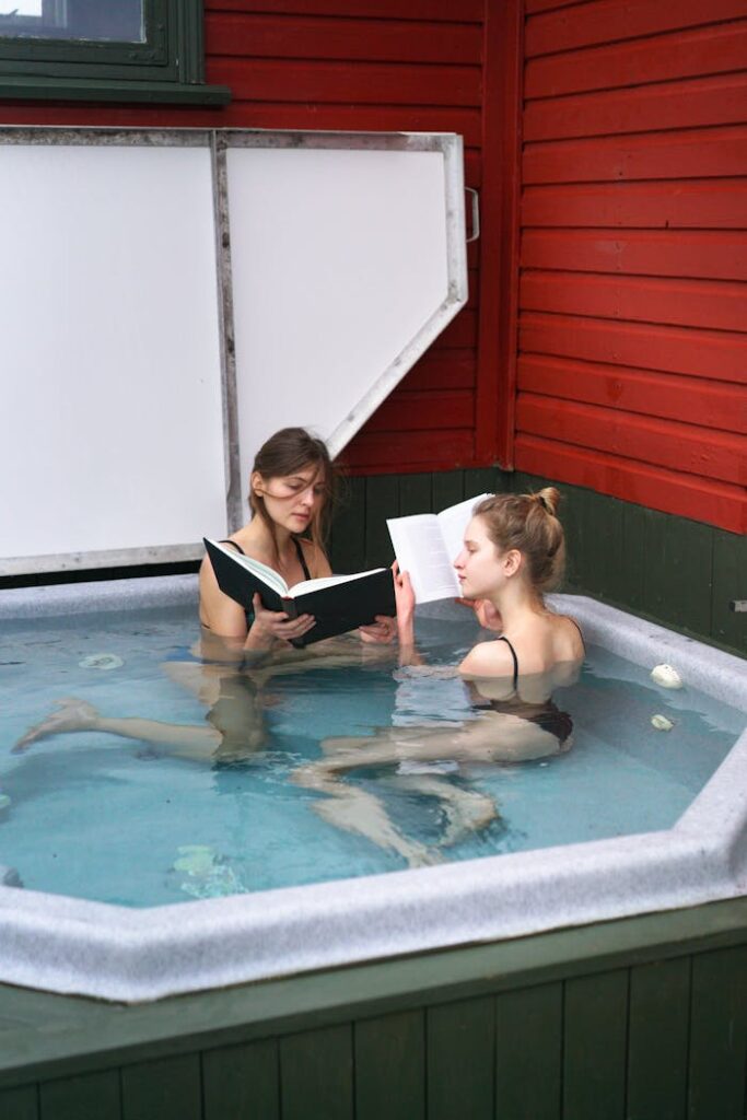 Women with Books in Jacuzzi